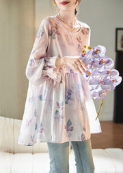 Loose Pink O Neck Print Shirt Long Sleeve