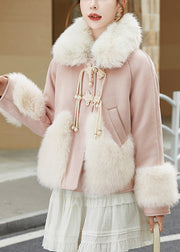 Loose Pink Peter Pan Collar Pockets Duck Down Down Coats Winter