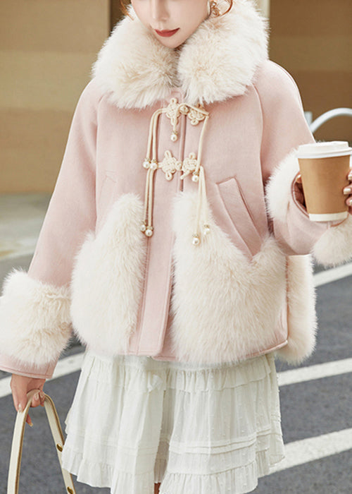 Loose Pink Peter Pan Collar Pockets Duck Down Down Coats Winter