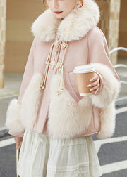 Loose Pink Peter Pan Collar Pockets Duck Down Down Coats Winter