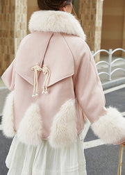 Loose Pink Peter Pan Collar Pockets Duck Down Down Coats Winter