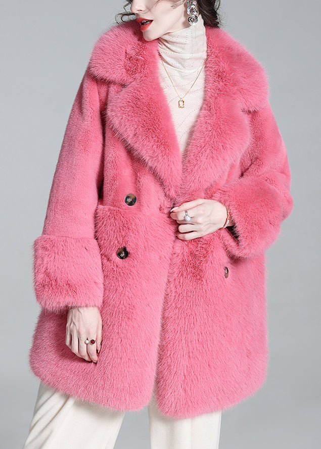 Loose Pink Peter Pan Collar Pockets Mink Velvet Coats Winter