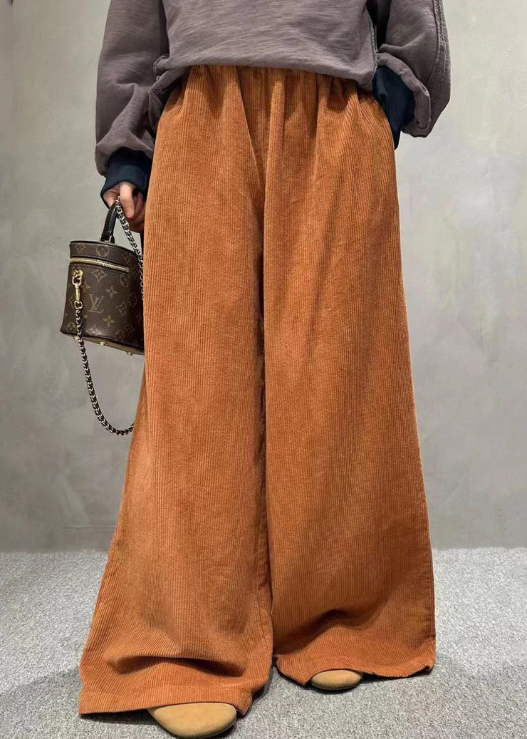 Loose Pink Pockets Elastic Waist Corduroy Wide Leg Pants Spring