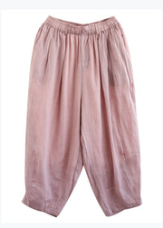 Loose Pink Pockets Elastic Waist Linen Pants Summer