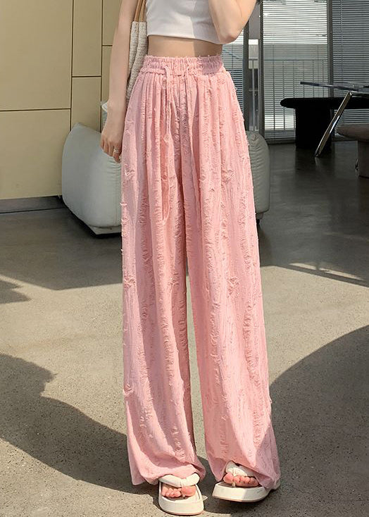 Loose Pink Zircon Elastic Waist Pants Summer