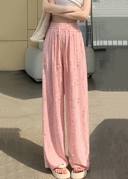 Loose Pink Zircon Elastic Waist Pants Summer