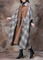 Loose Plaid Button Pockets Patchwork Woolen Coats Winter