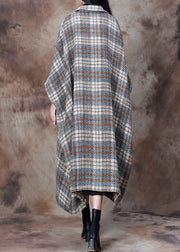 Loose Plaid Button Pockets Patchwork Woolen Coats Winter