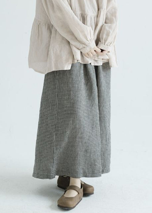 Loose Plaid Pockets Elastic Waist Cotton Wide Leg Pants Spring