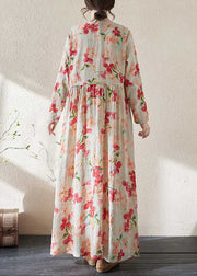 Loose Print Patchwor Wrinkled Maxi Dress Long Sleeve