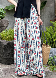 Loose Print Pockets Elastic Waist Wide Leg Pants Summer