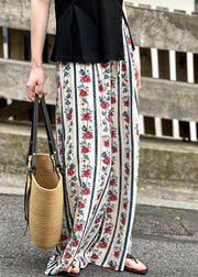 Loose Print Pockets Elastic Waist Wide Leg Pants Summer