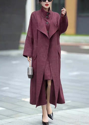 Loose Purple Button False Two Pieces Cotton Long Trench Coat Winter