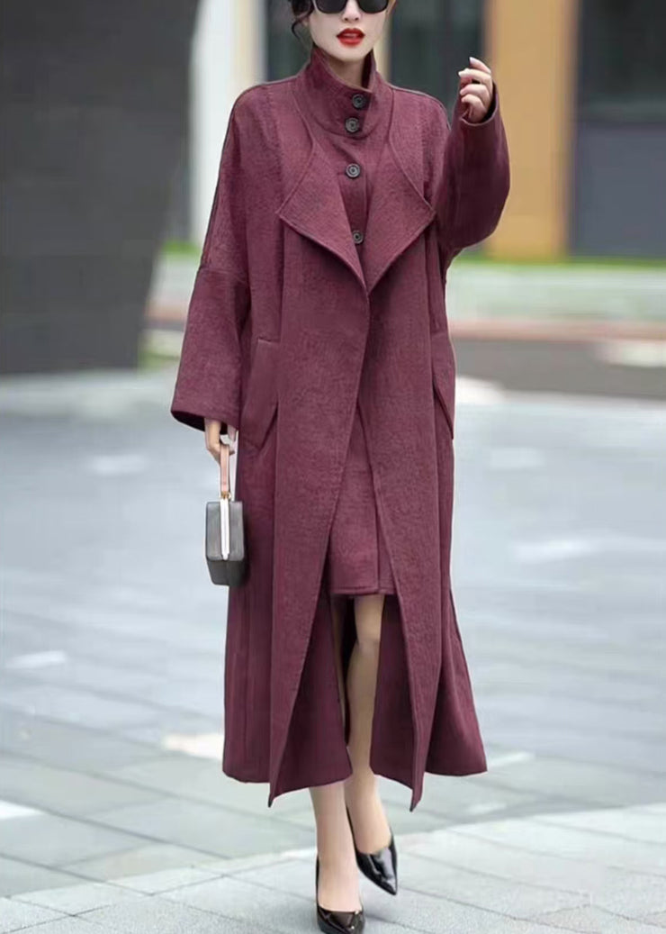 Loose Purple Button False Two Pieces Cotton Long Trench Coat Winter