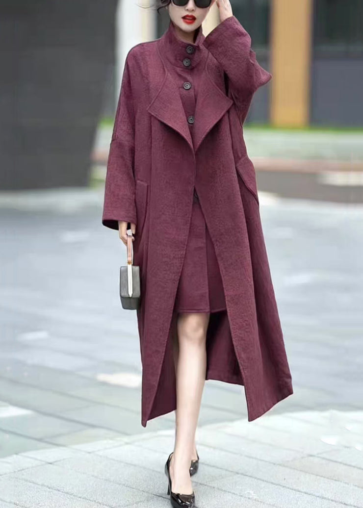 Loose Purple Button False Two Pieces Cotton Long Trench Coat Winter