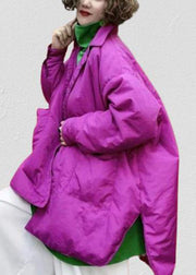 Loose Purple Button Pockets Side Open Fine Cotton Filled Coats Spring