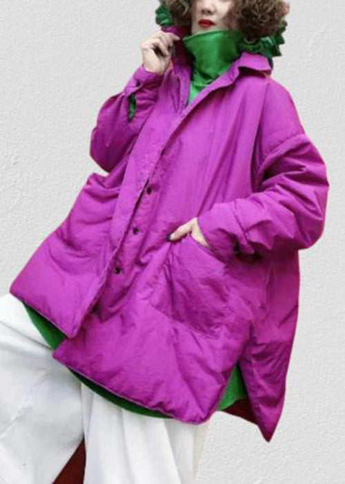 Loose Purple Button Pockets Side Open Fine Cotton Filled Coats Spring