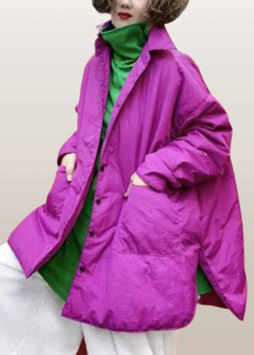 Loose Purple Button Pockets Side Open Fine Cotton Filled Coats Spring