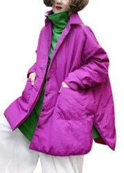 Loose Purple Button Pockets Side Open Fine Cotton Filled Coats Spring