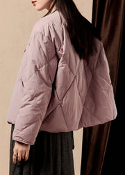 Loose Purple Button Pockets Solid Parka Winter