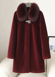 Loose Purple Fur Collar Button Woolen Coats Winter