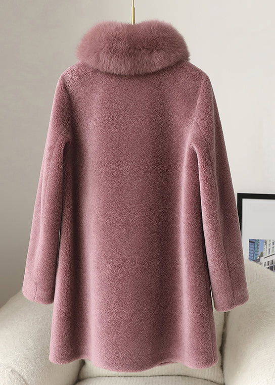 Loose Purple Fur Collar Button Woolen Coats Winter