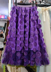 Loose Purple High Waist Patchwork Tulle Skirt Summer