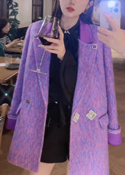 Loose Purple Notched Button Woolen Coats Spring