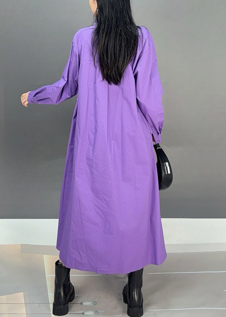 Loose Purple Peter Pan Collar Button Cotton Shirts Dress Fall