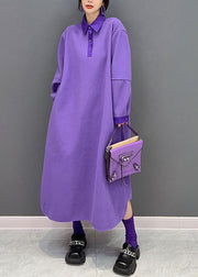 Loose Purple Peter Pan Collar Cotton Solid Dresses Spring