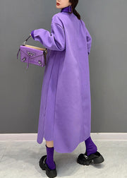 Loose Purple Peter Pan Collar Cotton Solid Dresses Spring