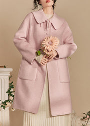 Loose Purple Peter Pan Collar Pockets Woolen Coats Winter