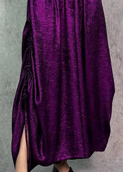 Loose Purple Pockets Elastic Waist Drawstring Silk Wide Leg Pants Fall