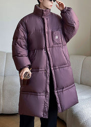 Loose Purple Stand Collar Pockets Duck Down Men Down Coat Winter