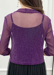 Loose Purple V Neck Bright Silk Tulle Cardigans Summer