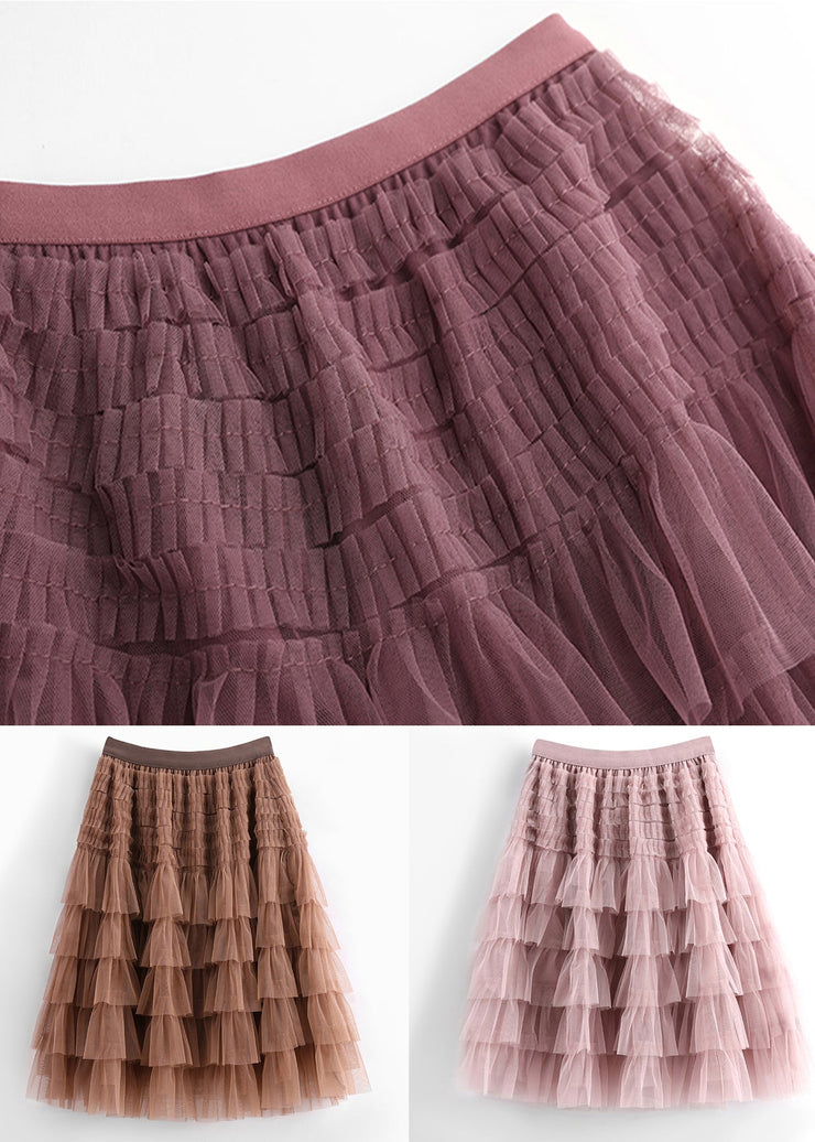 Loose Purple Wrinkled Elastic Waist Tulle Skirts