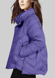 Loose Purple Zippered Pockets Patchwork Duck Down Coats Winter