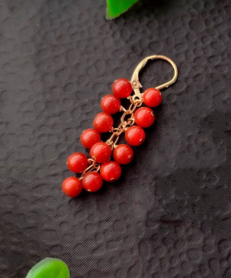 Loose Red 14K Gold Agate Drop Earrings