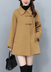 Loose Red Peter Pan Collar Button Pockets Woolen Coats Fall