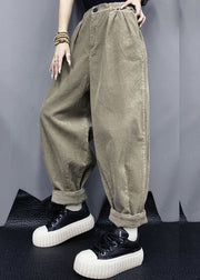 Loose Red Pockets Elastic Waist Corduroy Pants Spring