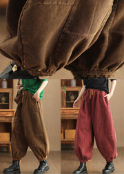 Loose Red Pockets High Waist Fleece Pants Pants Spring