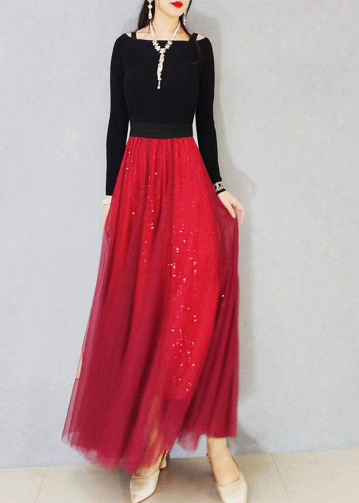 Loose Red Sequins Exra Large Hem Tulle Skirts Spring
