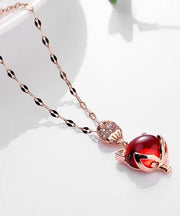 Loose Red Stainless Steel Zircon Gem Stone Little Fox Pendant Necklace