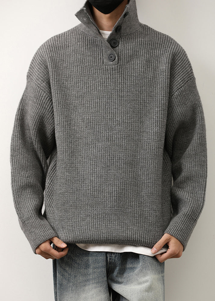 Loose Red Stand Collar Button Knit Mens Sweaters Spring