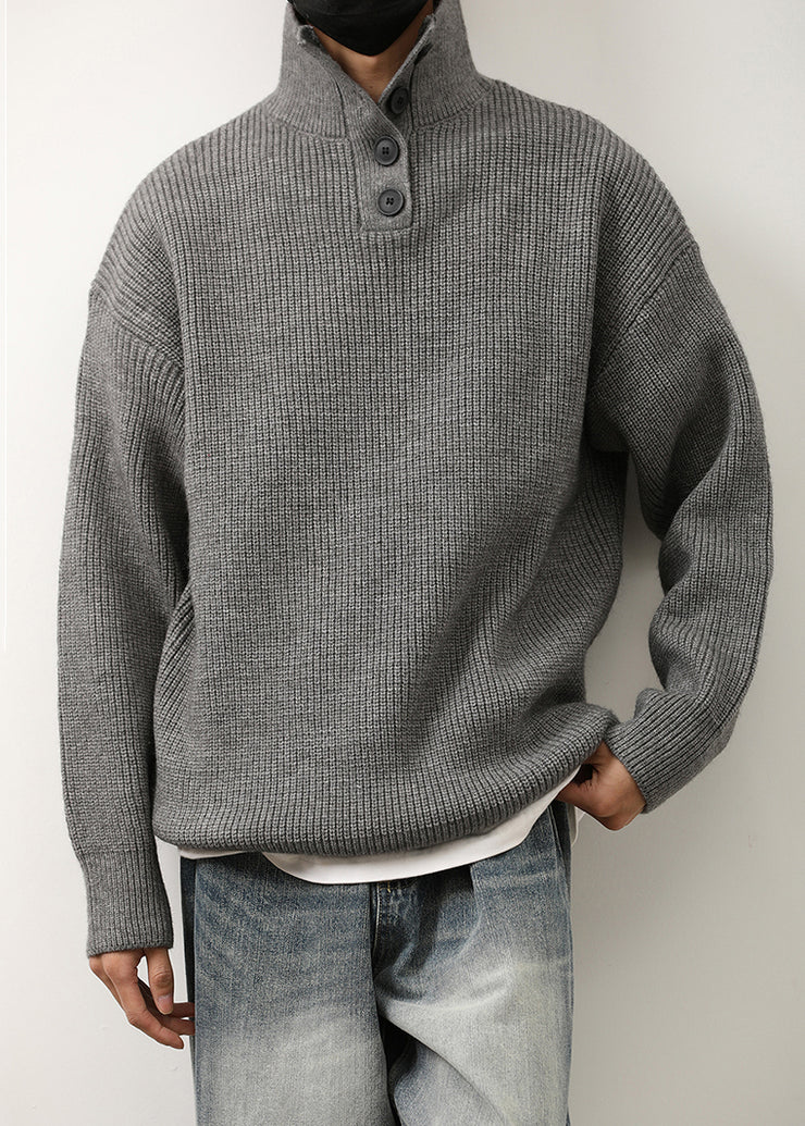 Loose Red Stand Collar Button Knit Mens Sweaters Spring