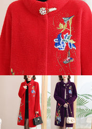 Loose Red Stand Collar Long Woolen Coats Spring