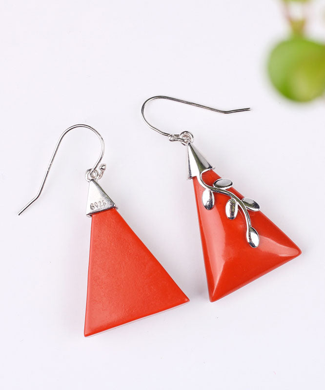 Loose Red Sterling Silver Cinnabar Drop Earrings