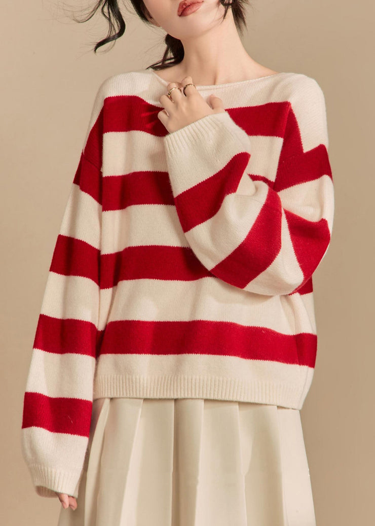 Loose Red Striped Cozy Knit Sweater Spring