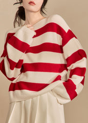 Loose Red Striped Cozy Knit Sweater Spring