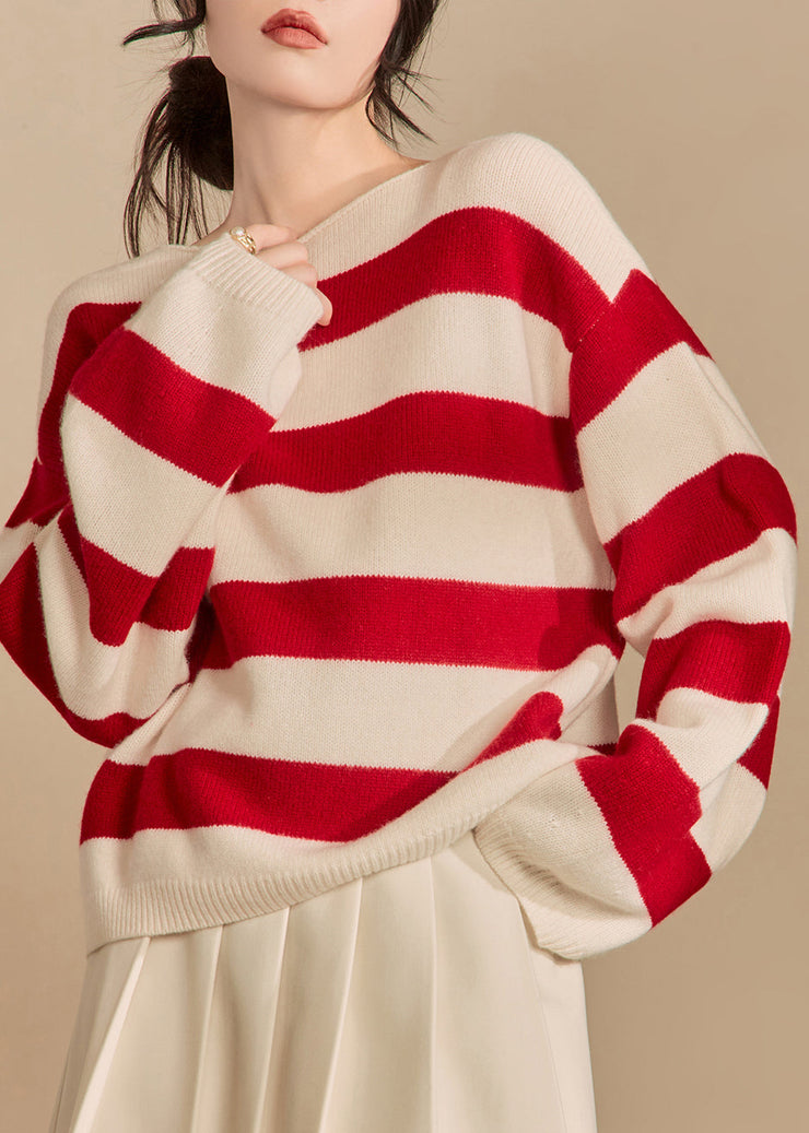 Loose Red Striped Cozy Knit Sweater Spring